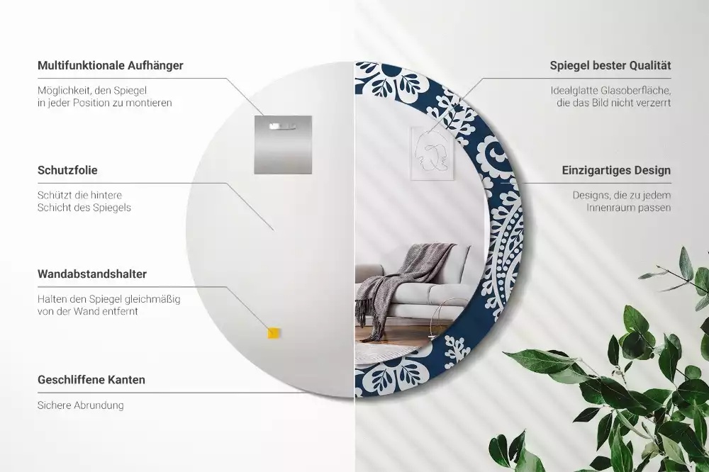 Espejo redondo estampado Composición de Paisley