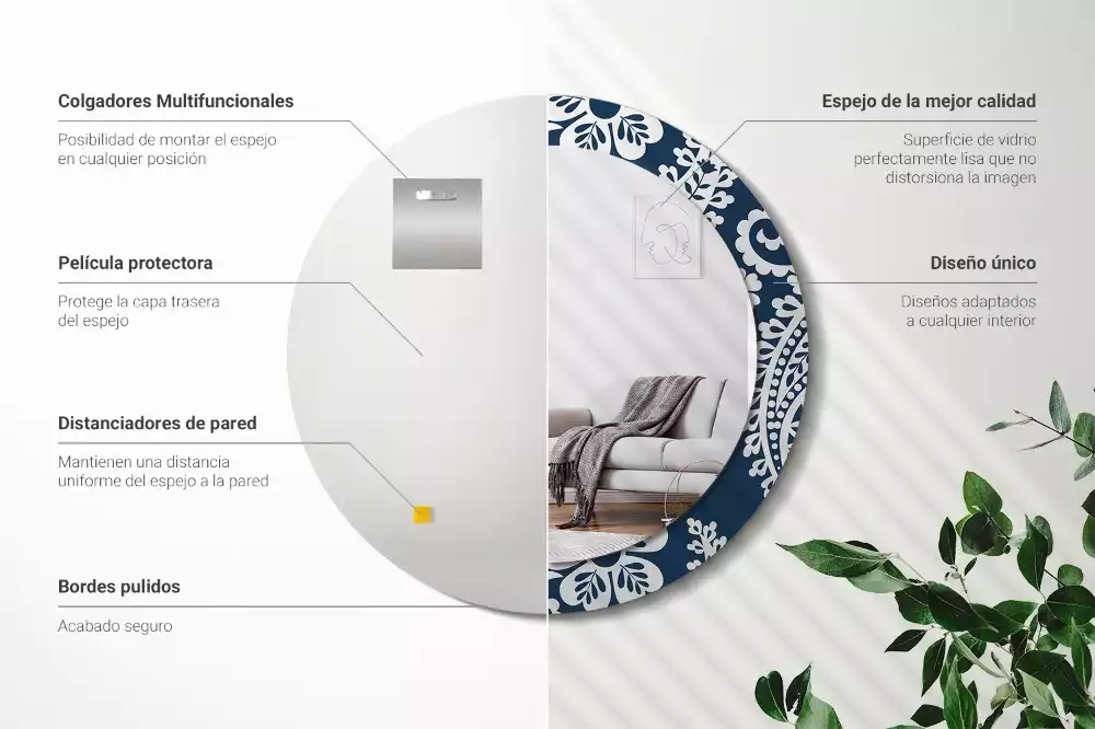 Espejo redondo estampado Composición de Paisley