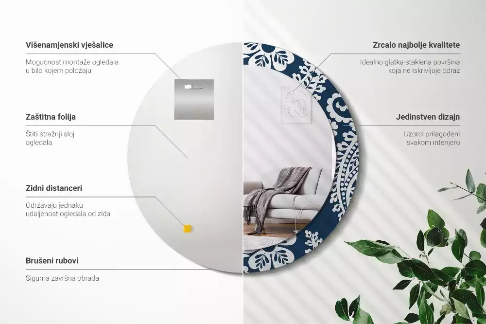 Espejo redondo estampado Composición de Paisley