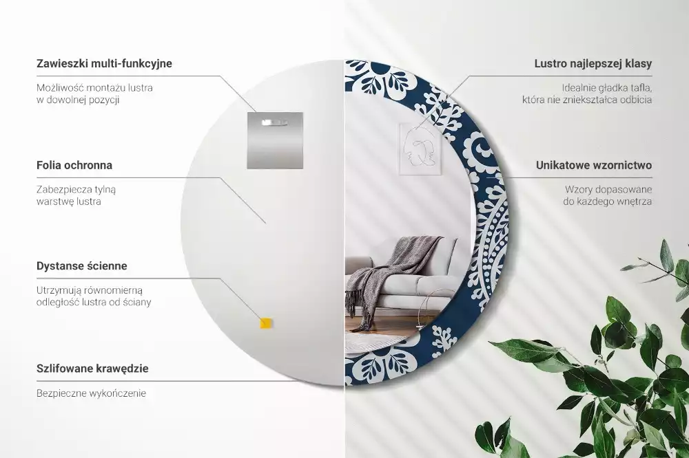 Espejo redondo estampado Composición de Paisley