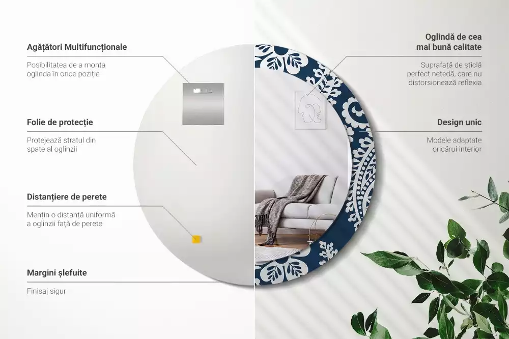 Espejo redondo estampado Composición de Paisley