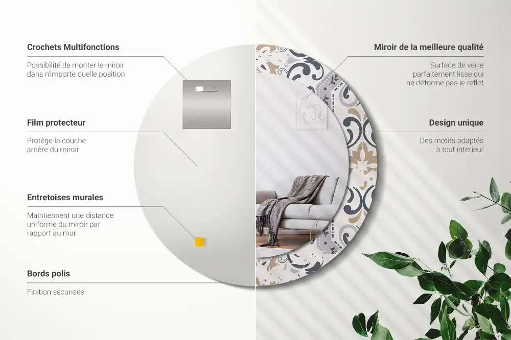 Espejo redondo estampado Azulejos retro