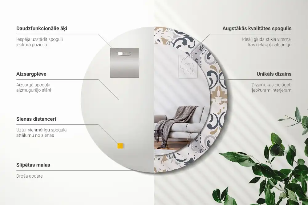 Espejo redondo estampado Azulejos retro