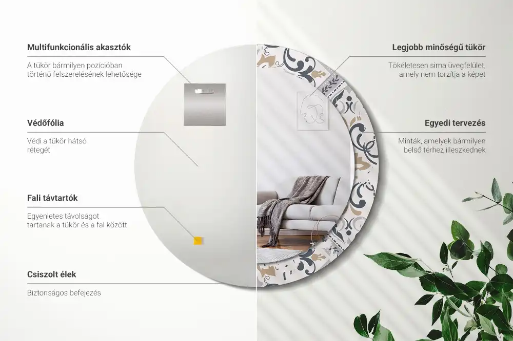 Espejo redondo estampado Azulejos retro