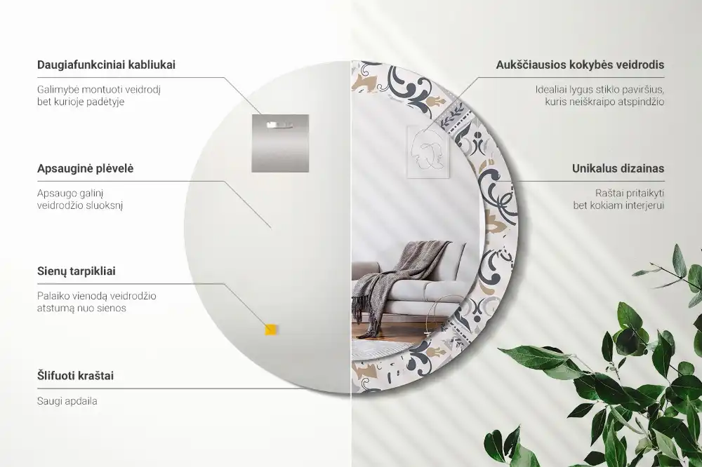 Espejo redondo estampado Azulejos retro