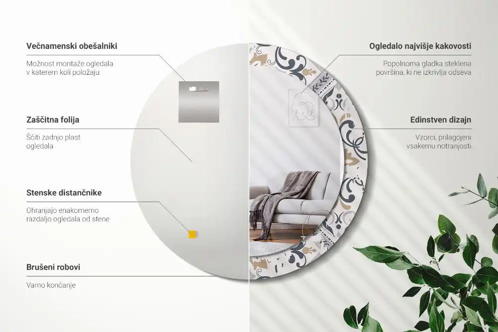 Espejo redondo estampado Azulejos retro