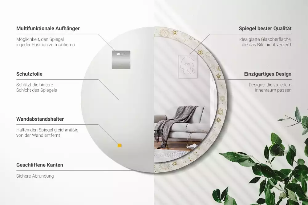 Espejo redondo impreso Patrón místico