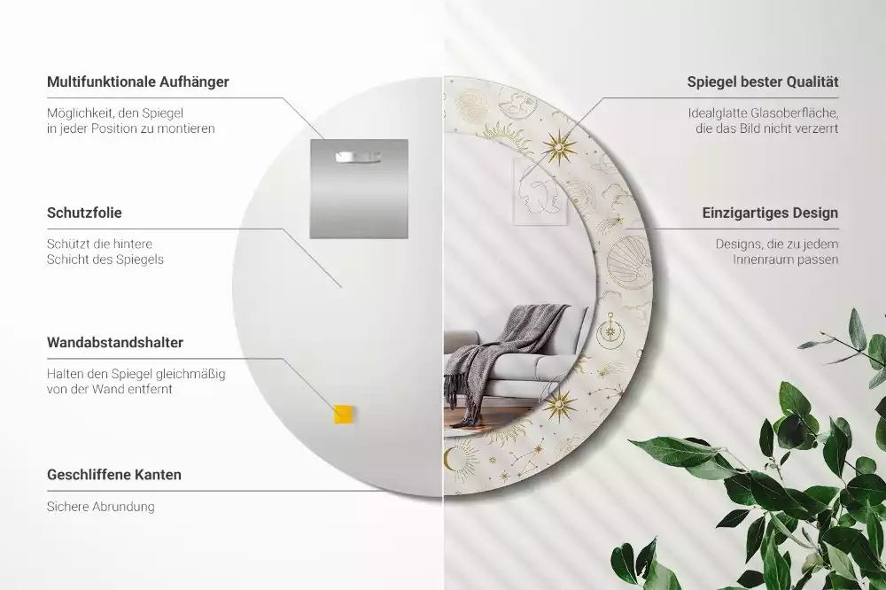 Espejo redondo impreso Patrón místico