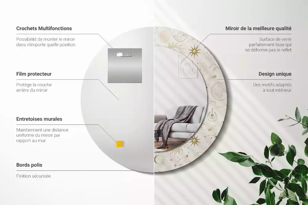 Espejo redondo impreso Patrón místico