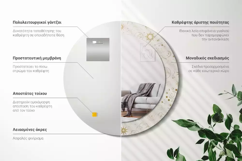 Espejo redondo impreso Patrón místico