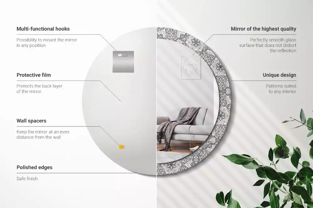 Espejo redondo impreso Adornos geométricos