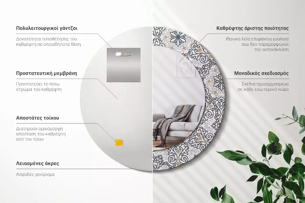 Espejo redondo impreso Adornos geométricos