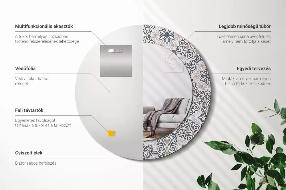 Espejo redondo impreso Adornos geométricos