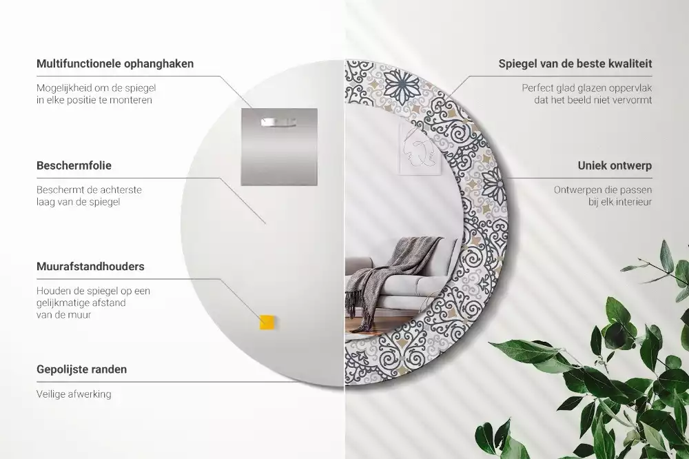 Espejo redondo impreso Adornos geométricos