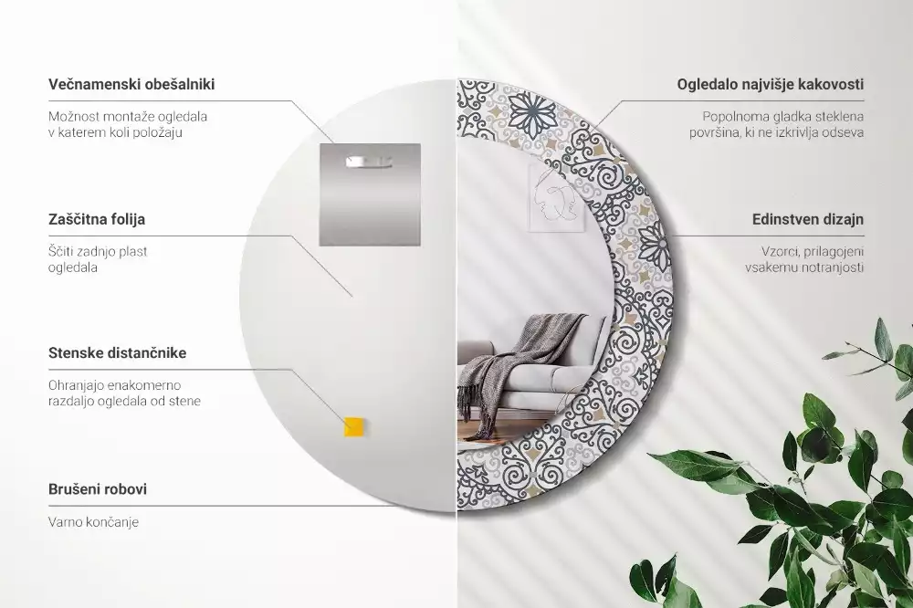 Espejo redondo impreso Adornos geométricos