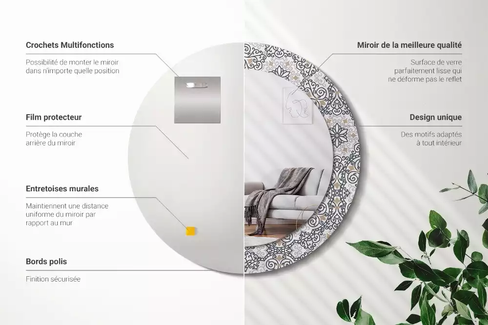 Espejo redondo impreso Adornos geométricos