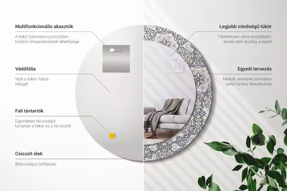 Espejo redondo impreso Adornos geométricos