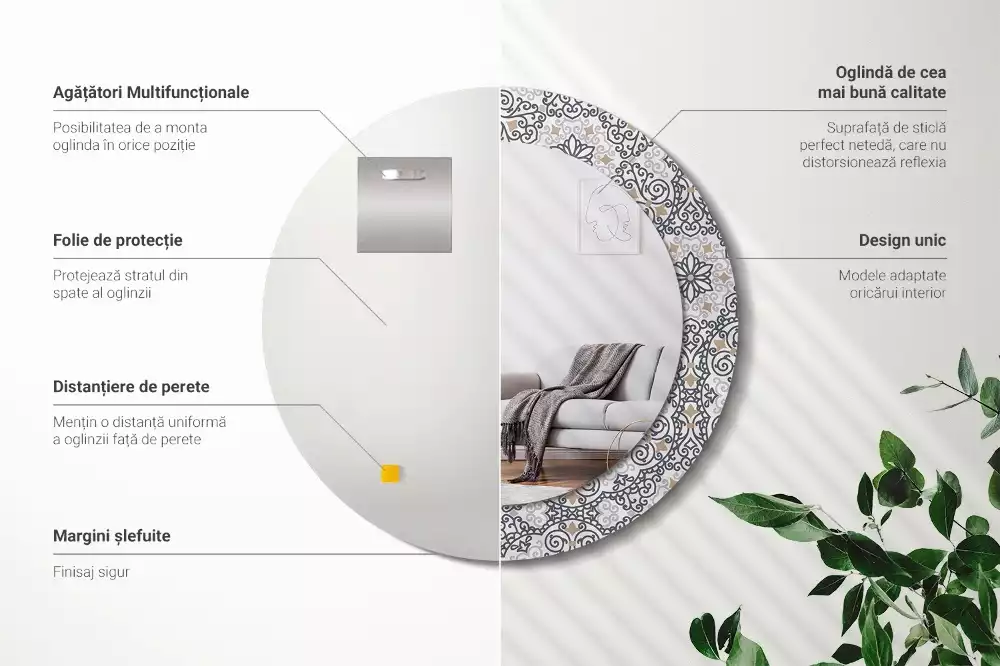 Espejo redondo impreso Adornos geométricos