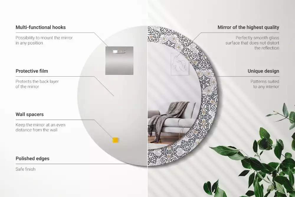 Espejo redondo impreso Adornos geométricos
