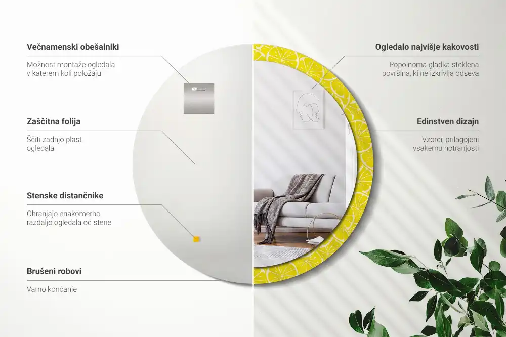 Espejo redondo con decoración Limones