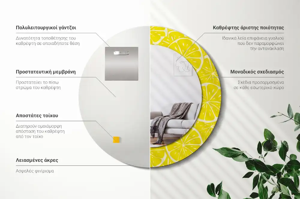 Espejo redondo con decoración Limones