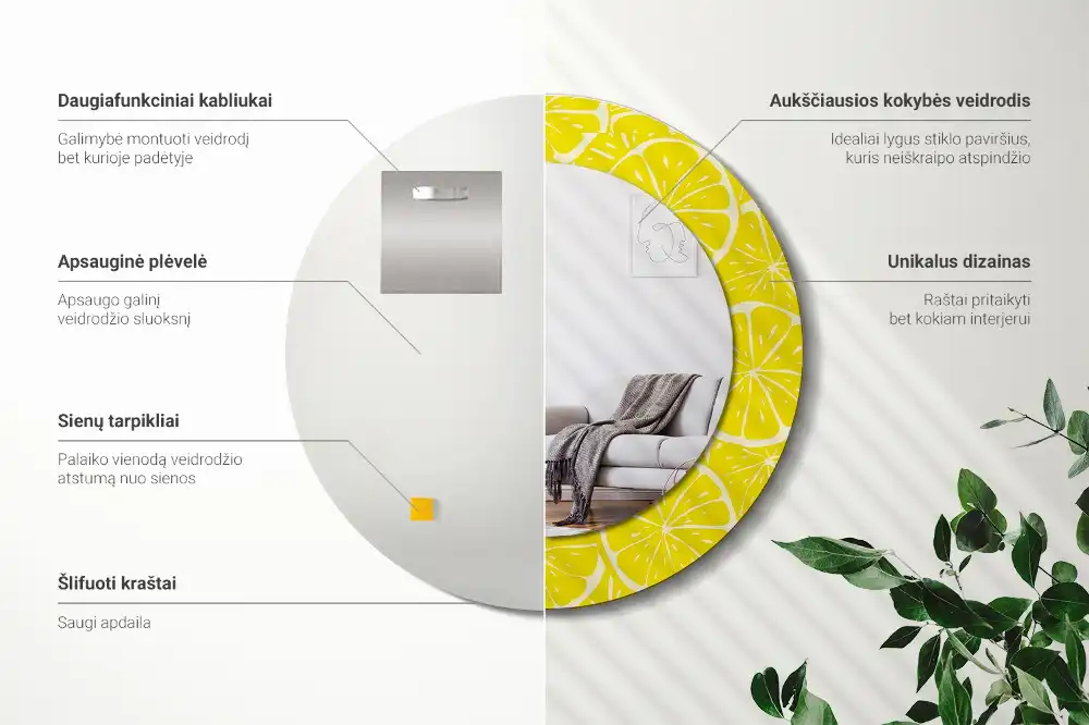 Espejo redondo con decoración Limones