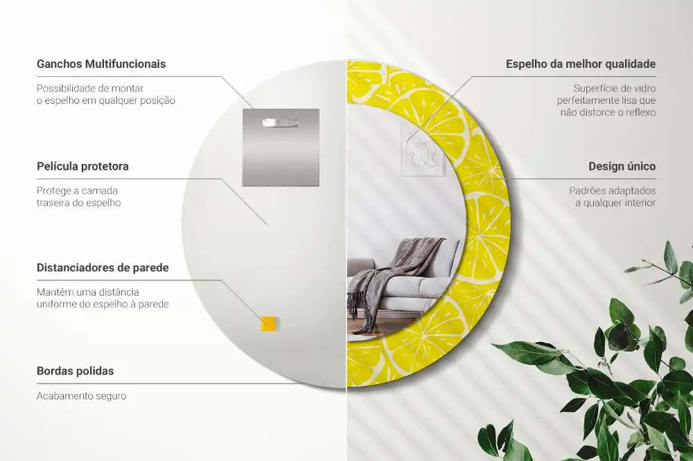 Espejo redondo con decoración Limones