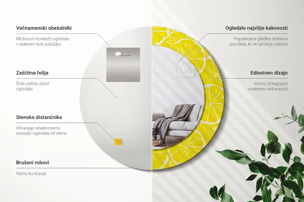 Espejo redondo con decoración Limones