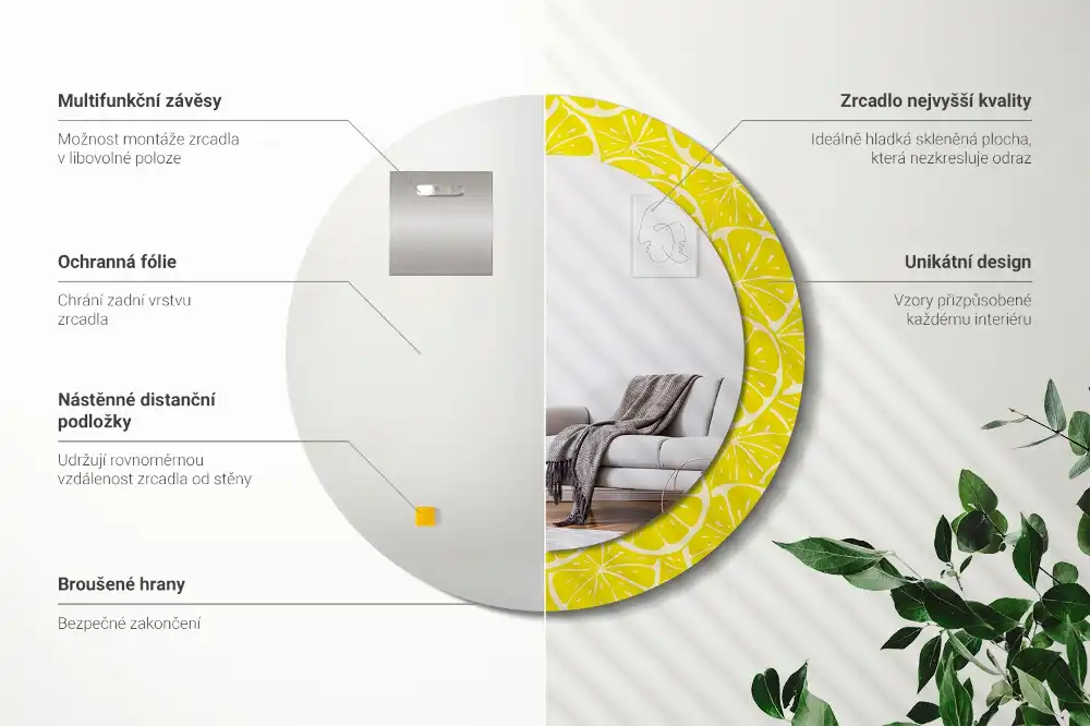 Espejo redondo con decoración Limones