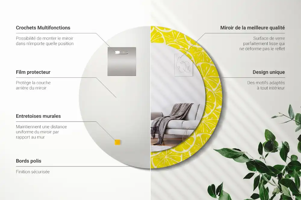 Espejo redondo con decoración Limones