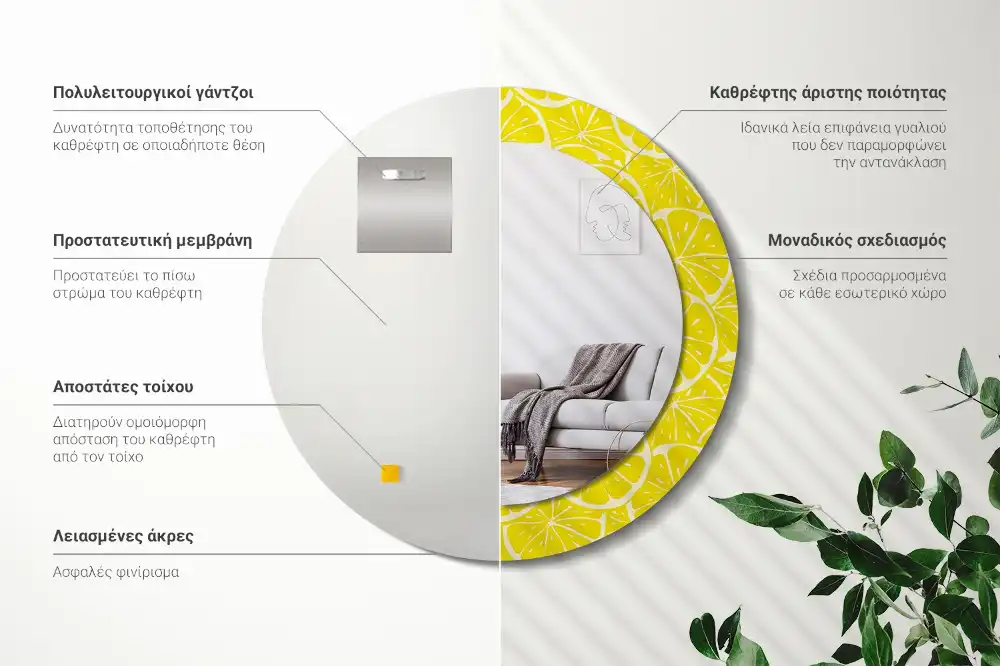 Espejo redondo con decoración Limones