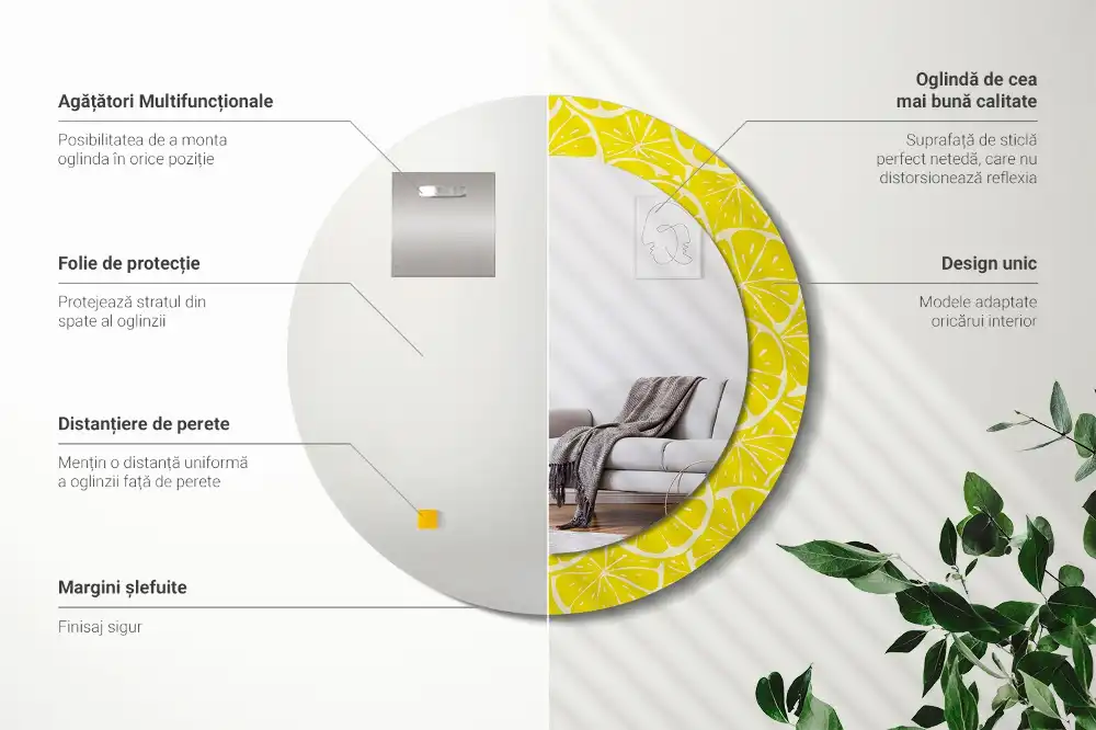 Espejo redondo con decoración Limones