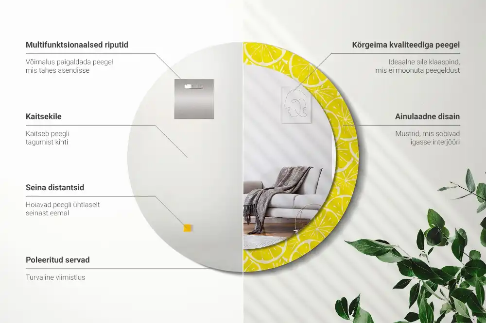 Espejo redondo con decoración Limones