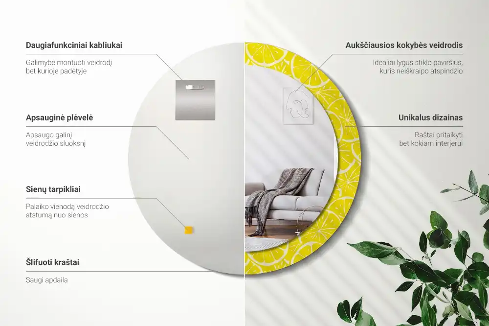 Espejo redondo con decoración Limones