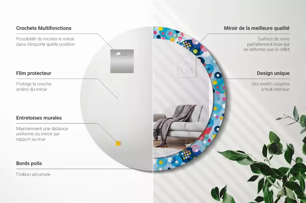 Espejo redondo con decoración Ruedas de colores