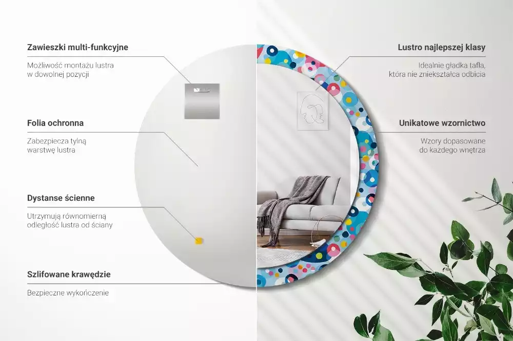 Espejo redondo con decoración Ruedas de colores