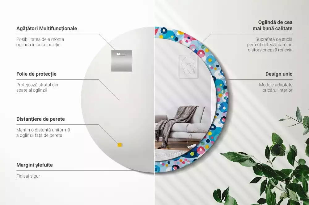 Espejo redondo con decoración Ruedas de colores