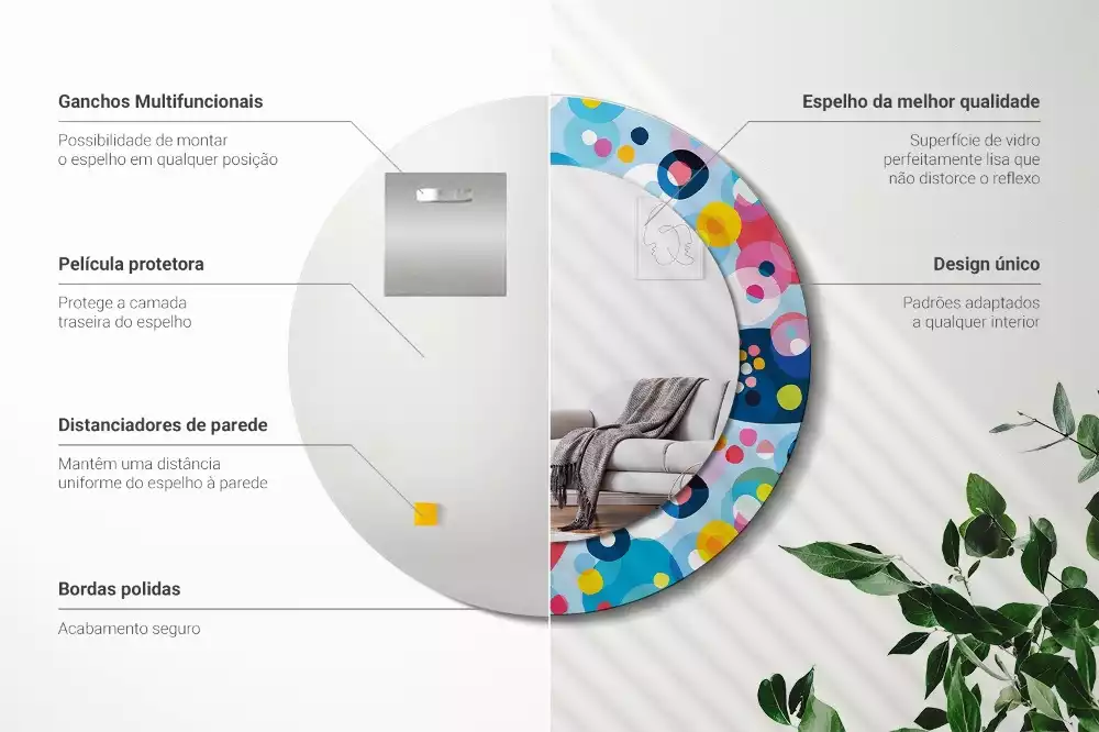 Espejo redondo con decoración Ruedas de colores
