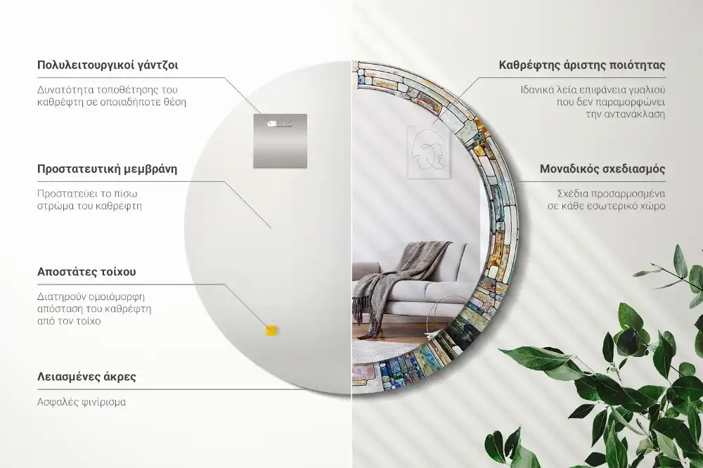 Espejo redondo estampado Vidrieras