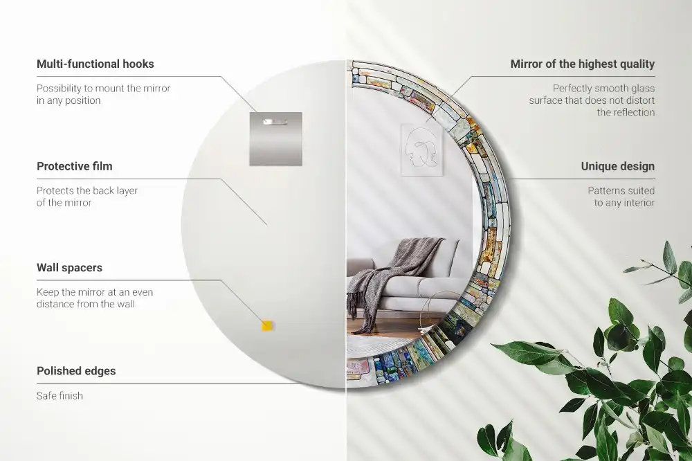 Espejo redondo estampado Vidrieras