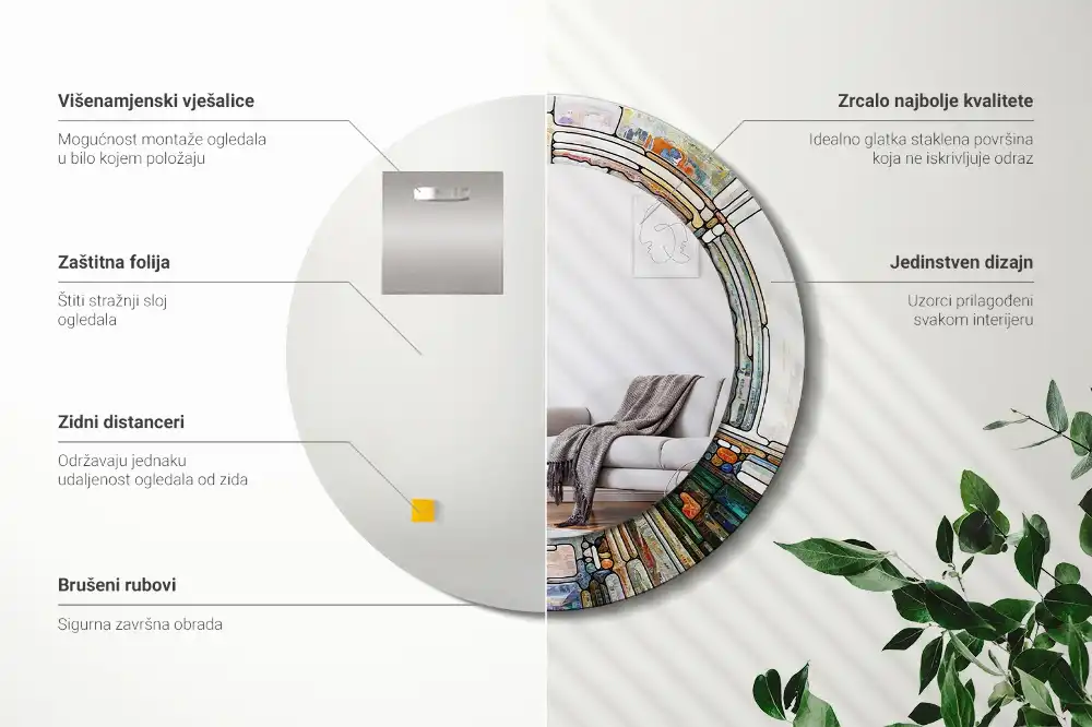 Espejo redondo estampado Vidrieras