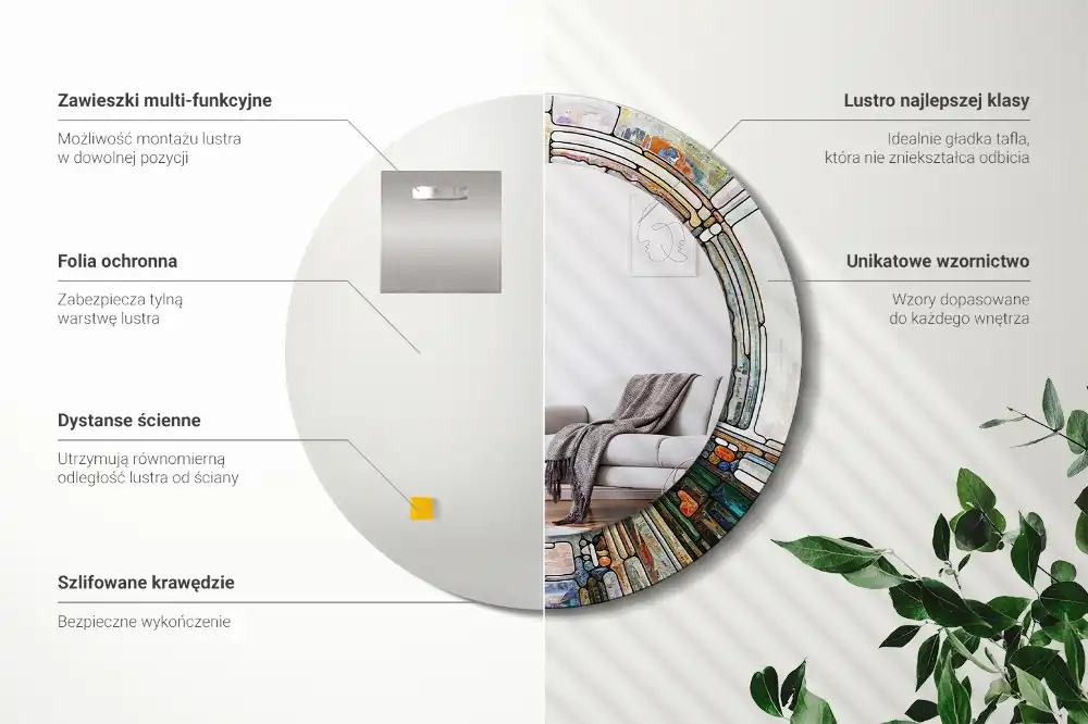 Espejo redondo estampado Vidrieras