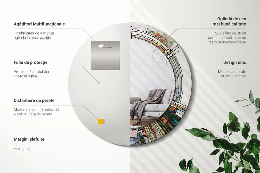 Espejo redondo estampado Vidrieras