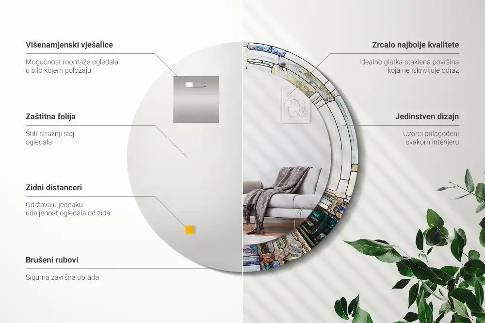 Espejo redondo estampado Vidrieras