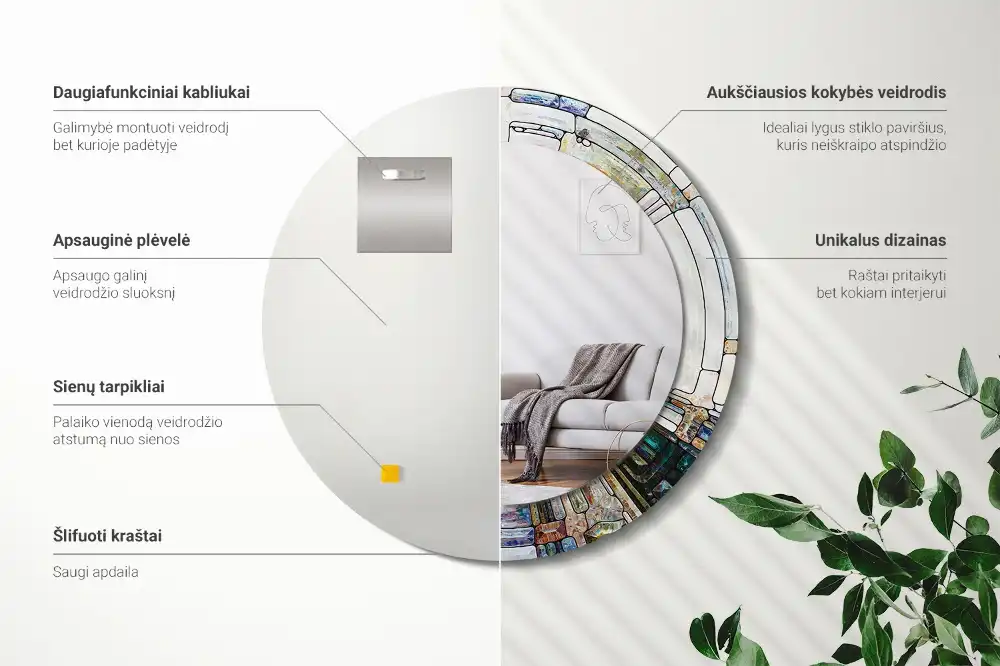 Espejo redondo estampado Vidrieras