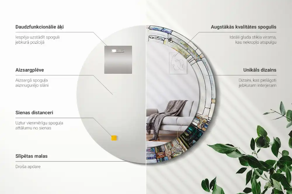 Espejo redondo estampado Vidrieras