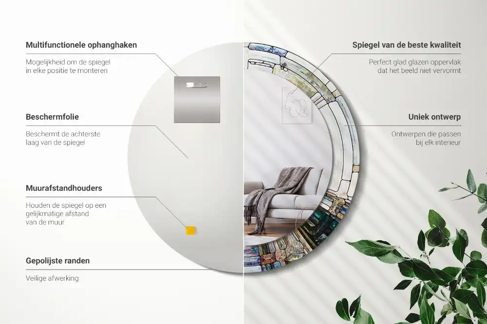 Espejo redondo estampado Vidrieras