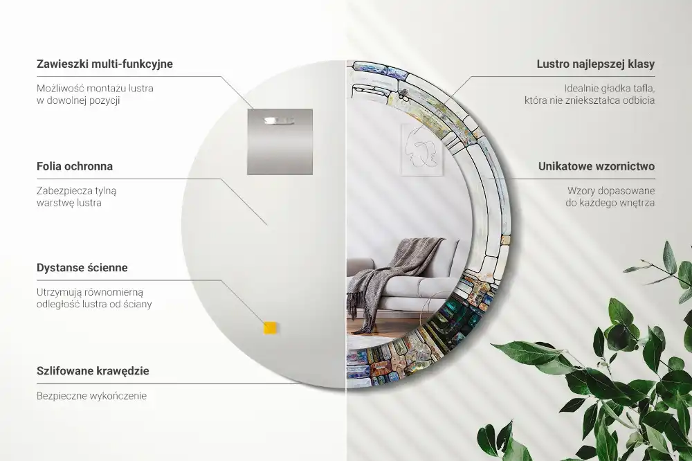 Espejo redondo estampado Vidrieras