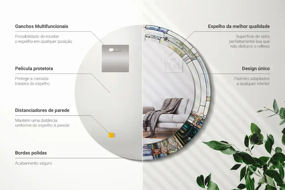 Espejo redondo estampado Vidrieras