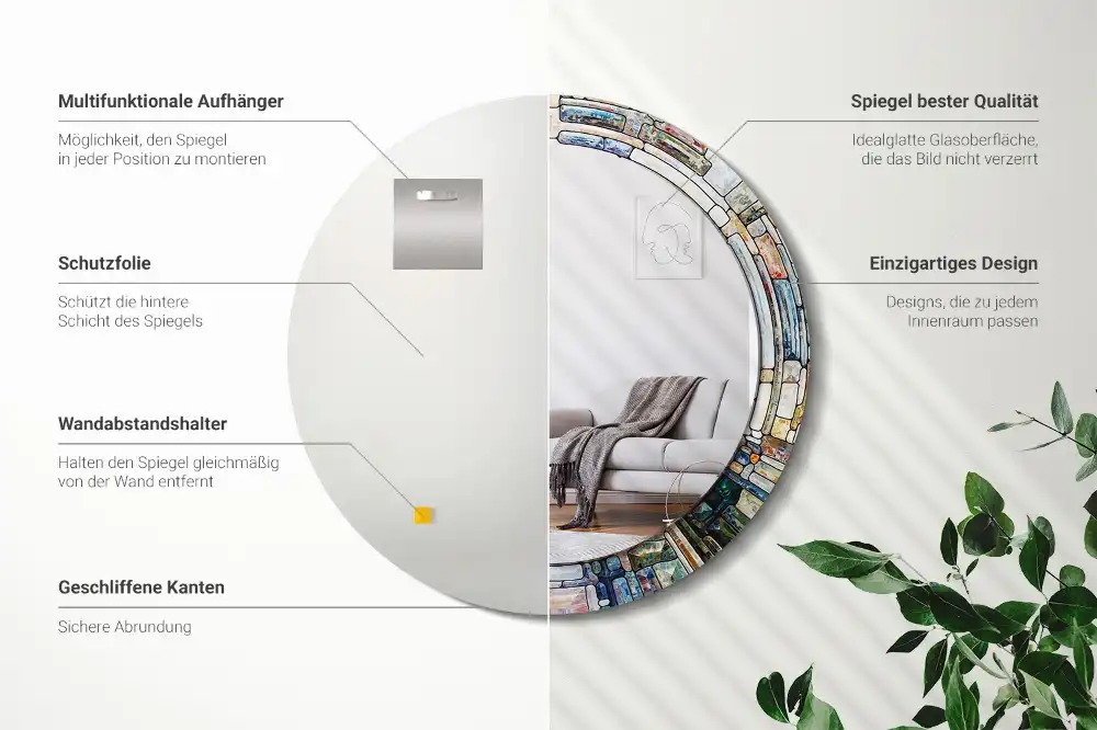 Espejo redondo estampado Vidrieras